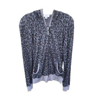 So Low Women Jacket Gray Animal Print Zip L Animal Print Pockets Hooded Waffle